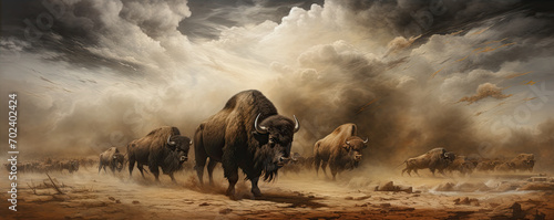 Foto Horde of angry buffalos running to camera