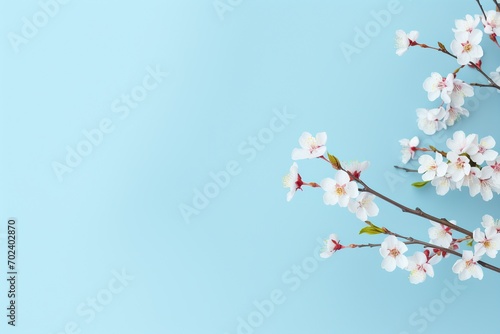 Blossom branch on blue background