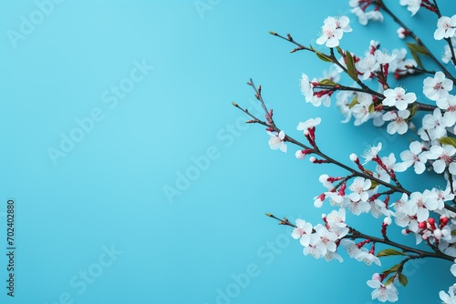 Blossom branch on blue background