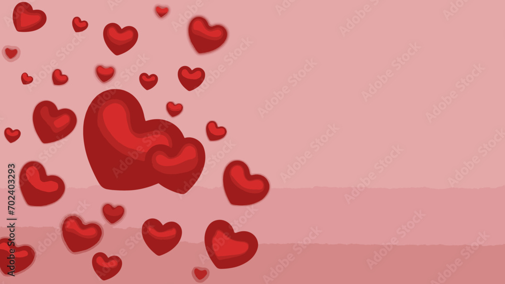 Assortment of Red Hearts on a Gradient Pink Background