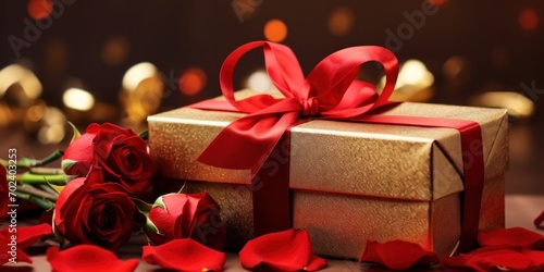 Festive gift box with bow, ribbon, and colorful elements, creating a bright and joyful atmosphere. © Andrii Zastrozhnov