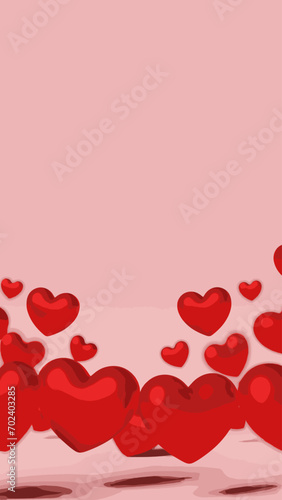 Cascade of Red Hearts on a Soft Pink Background
