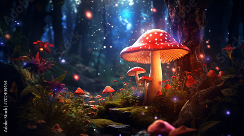 Magical mushroom in fantasy enchanted fairy tale