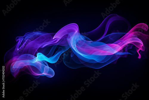 Neon blue and purple multicolored smoke puff cloud design elements on a dark background