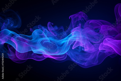 Neon blue and purple multicolored smoke puff cloud design elements on a dark background