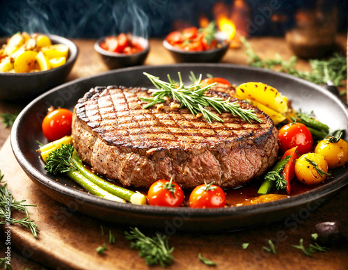 Grilled meat steak with vegetables