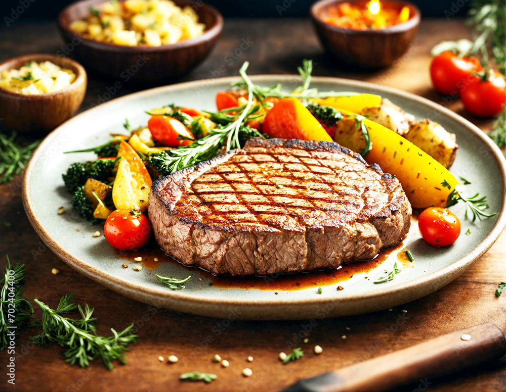 Grilled meat steak with vegetables Grilled meat steak with vegetables