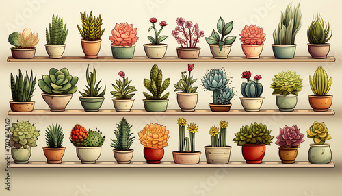 A Colorful Array of Potted Succulents and Flowers