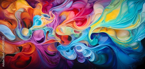 Swirls of liquid in a mesmerizing dance of vivid colors, forming an abstract masterpiece that captures the essence of fluid flow