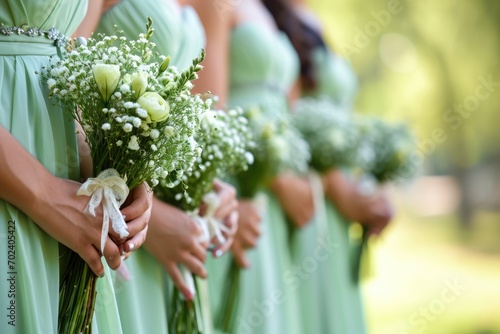 Mint Elegance: A group of women in mint dresses adds a touch of elegance to the wedding as beautiful bridesmaids, radiating happiness and joy on this special celebration.