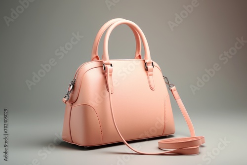 Women's handbag of fashionable soft peach color isolated on the table