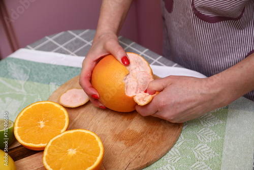 Peel of grapefruit on the kitchen