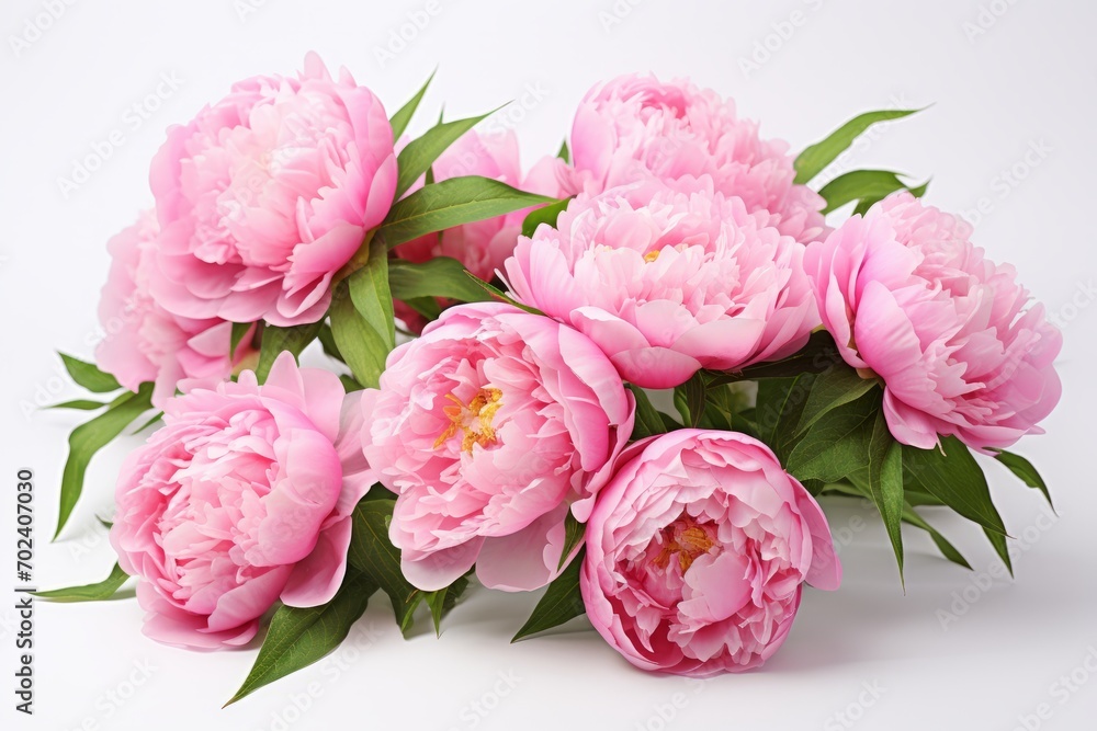 Beautiful bouquet of fresh pink peonies on a white background Beautiful bouquet of fresh pink peonies on a white background