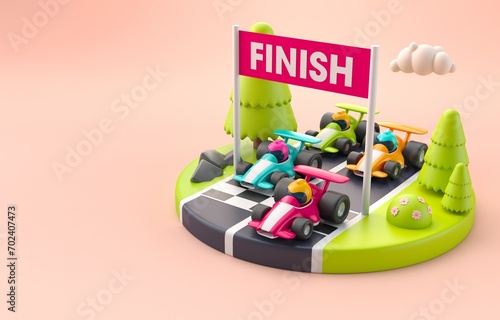 Winning a Car Race. 3D Illustration