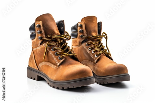 A pair of work hiking boots isolated on a white background