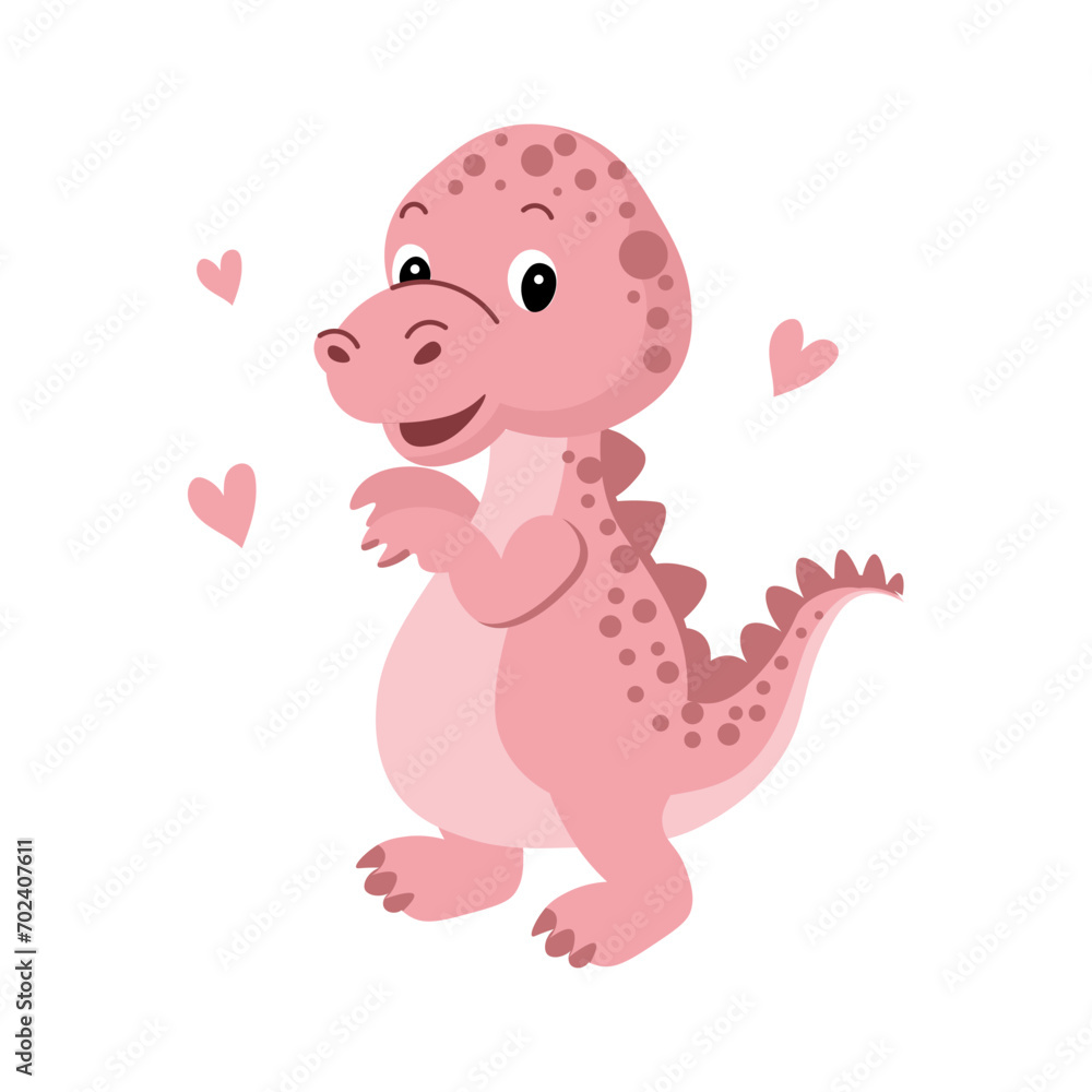 Cute funny cartoon dinosaur on a white background. Print, illustrtation, vector Cute funny cartoon dinosaur on a white background. Print, illustrtation, vector