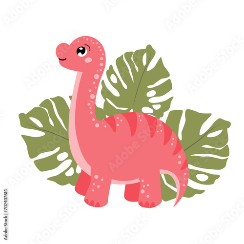 Cute funny cartoon dinosaur on a white background. Print  illustrtation  vector