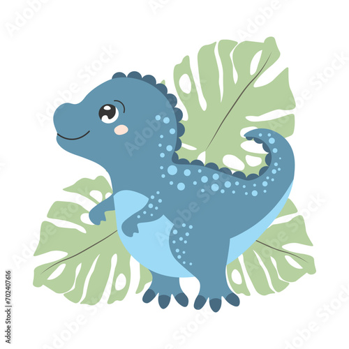 Cute funny cartoon dinosaur on a white background. Print  illustrtation  vector