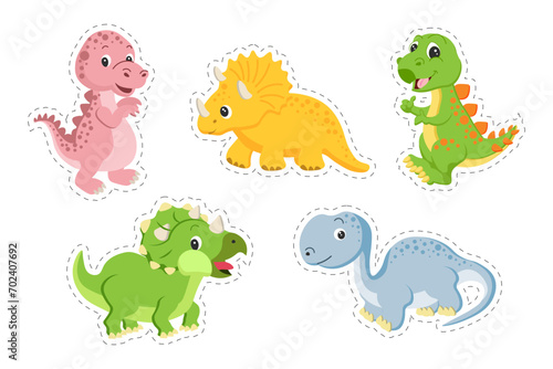 Set of cute funny dinosaurs. Baby print  animal icons  stickers  vector