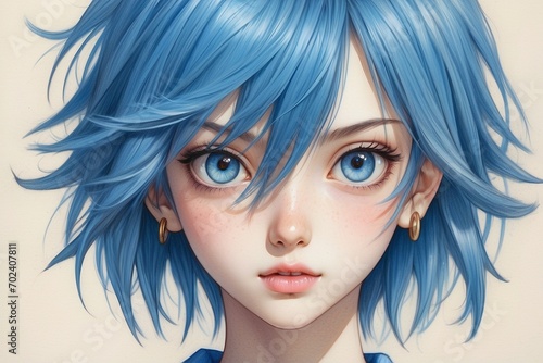 Cute anime lady blue hair