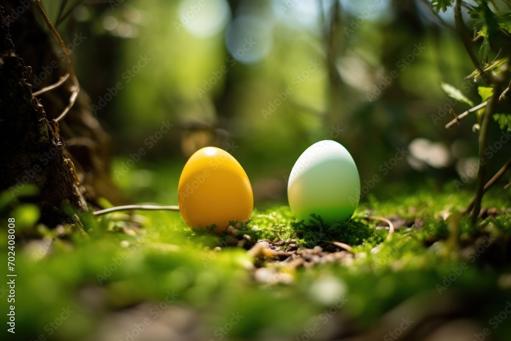 Multi-colored Easter eggs located in the grass, symbolizing spring, celebration and renewal. Multi-colored Easter eggs located in the grass, symbolizing spring, celebration and renewal.
