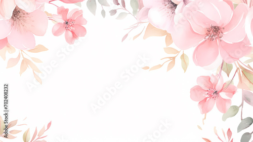 Floral frame with watercolor flowers, decorative flower background pattern, watercolor floral border background