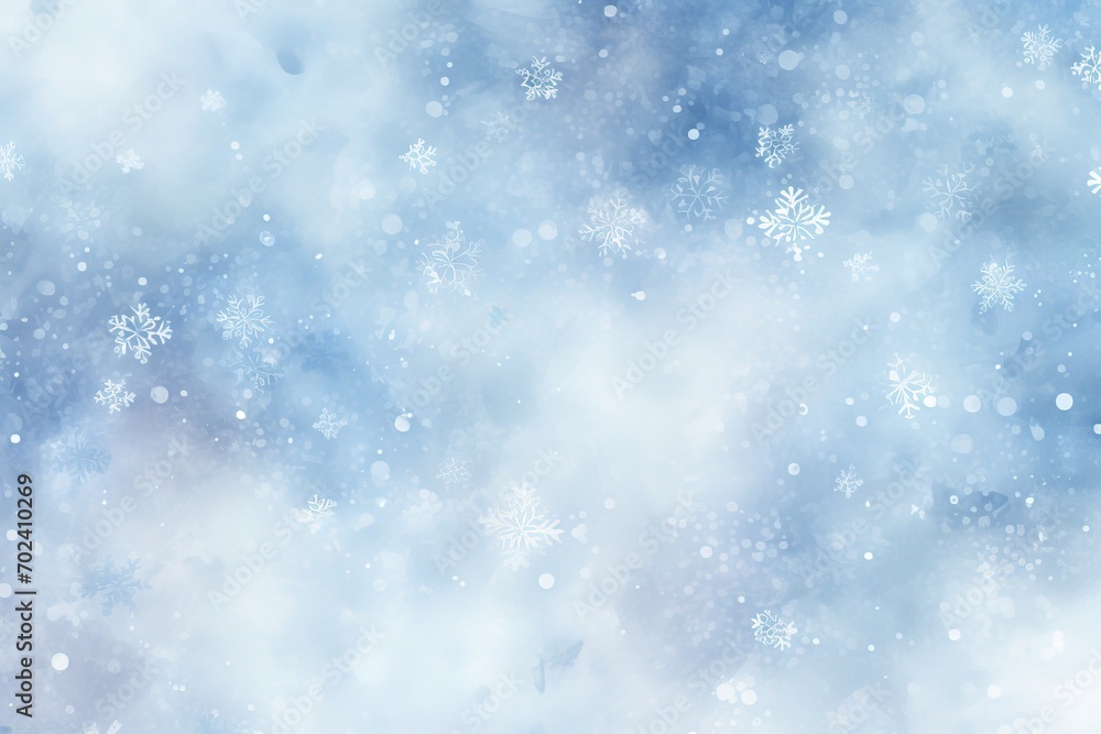 Delicate winter pattern with falling snow texture in subtle shades of blue and white