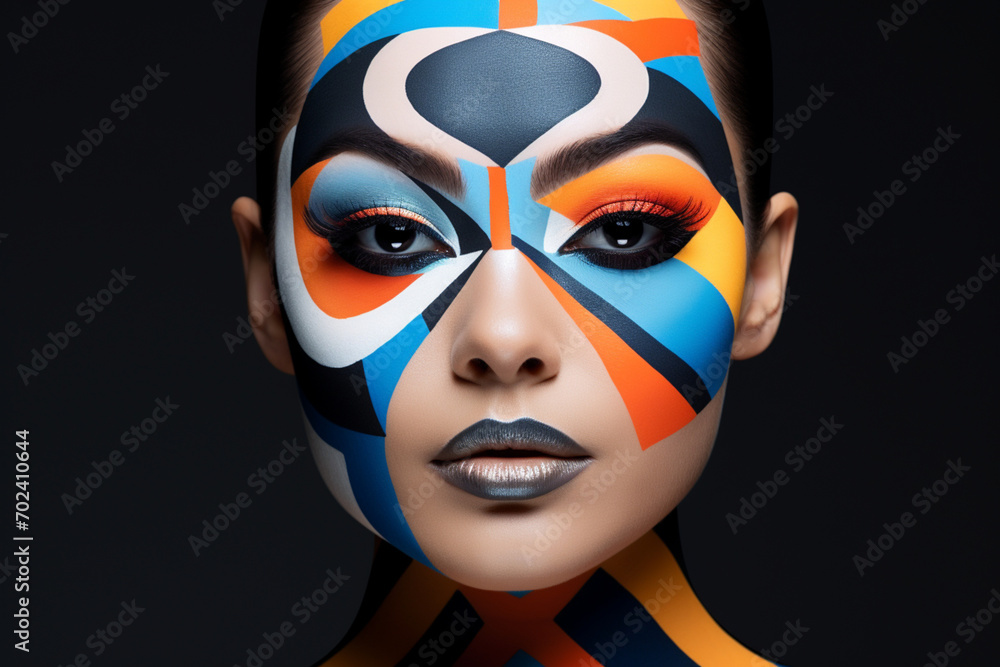 Striking Artistic Makeup on Model with Colorful Geometric Design Striking Artistic Makeup on Model with Colorful Geometric Design