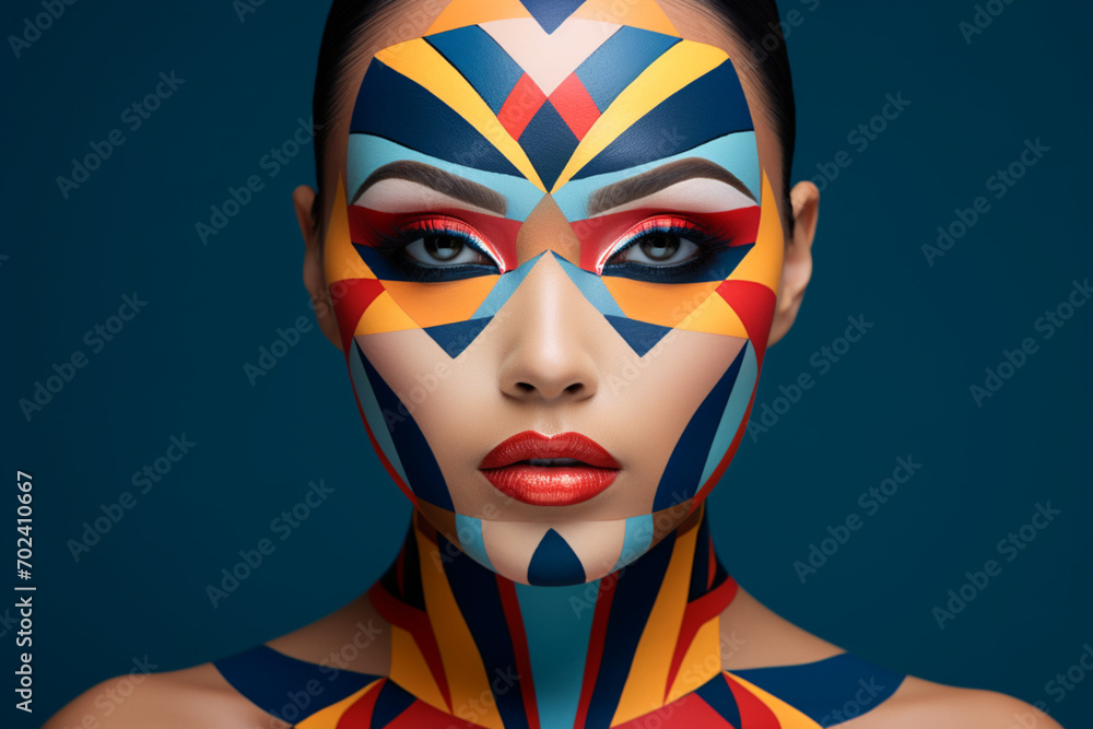 Striking Artistic Makeup on Model with Colorful Geometric Design