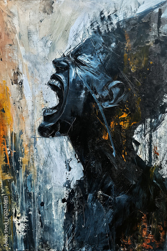 abstract oil painting of woman screaming in anger and rage