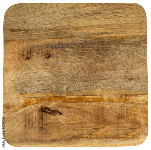 Wooden cutting board isolated. Back side. Top view.