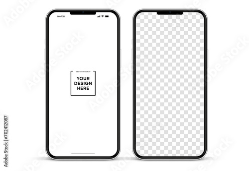 3d high quality vector smartphone mockups. Ultra realistic mobile device UI UX mockup for presentation template. Cellphone frame with blank screen isolated templates. 3d isometric illustration.