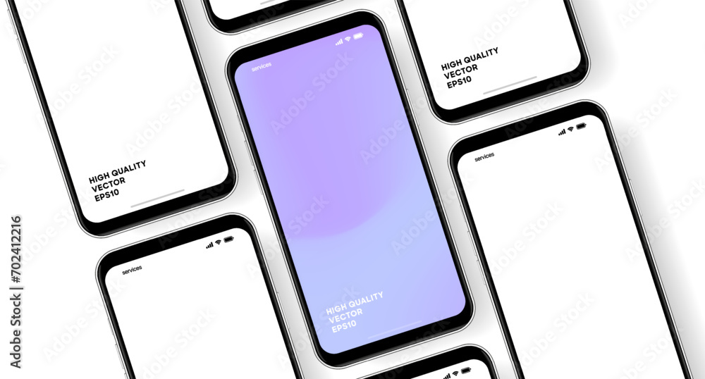 3d high quality vector smartphone mockups. Ultra realistic mobile device UI UX mockup for presentation template. Cellphone frame with blank screen isolated templates. 3d isometric illustration. - obrazy, fototapety, plakaty 