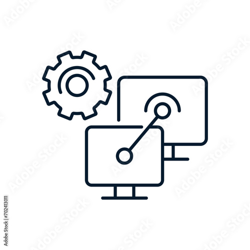Synchronization setup concept. Vector linear icon isolated on white background.