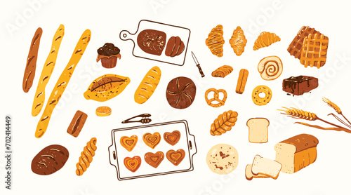 Bread set vector background. Vector bakery pastry products - rye