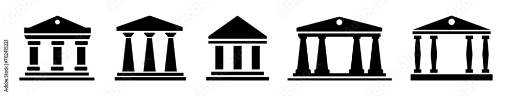 Bank icon set,Banks crban Structures Featuring Columns: Icons of Museums and Banks.Financial Icons Architectural Designs Featuring Columns.Vector