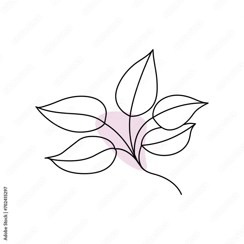 Continuous single-line art of plant. Cute plant one-line drawing vector and illustration