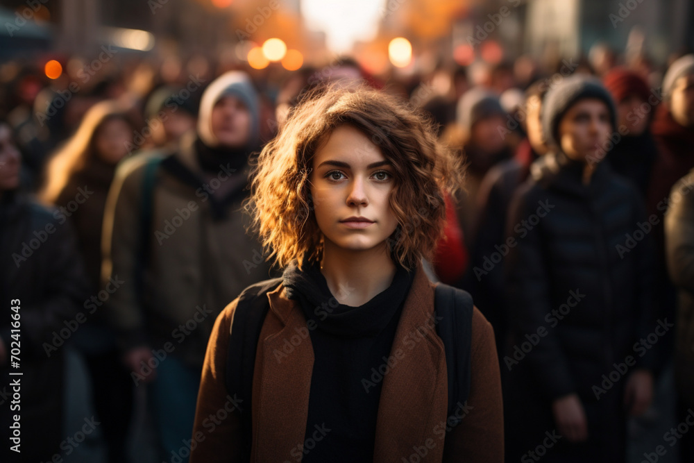 Young Woman in a Protesting Crowd The crowd gathered to protest Young Woman in a Protesting Crowd The crowd gathered to protest