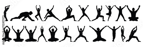 Yoga fitness gym silhouettes set, large pack of vector silhouette design, isolated white background