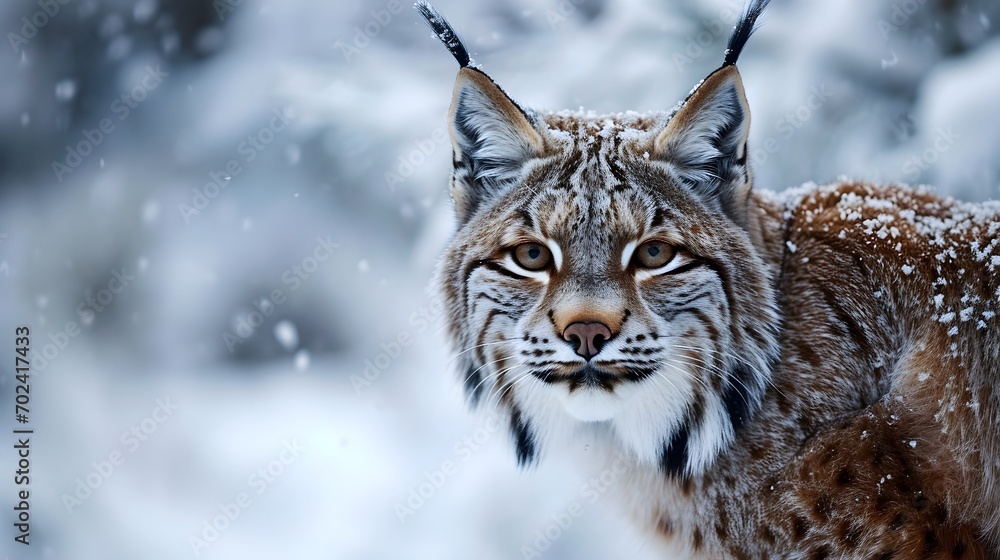 Obraz premium Lynx in the Snow In Canadian Wilderness (Generative AI).