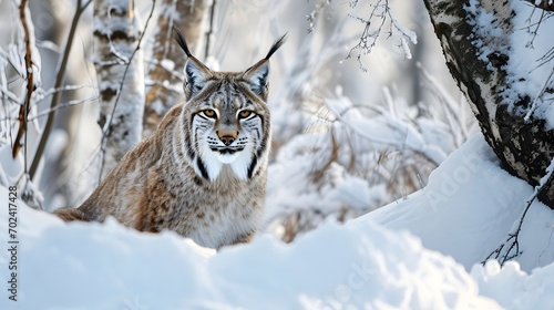 Lynx in the Snow In Canadian Wilderness  Generative AI .