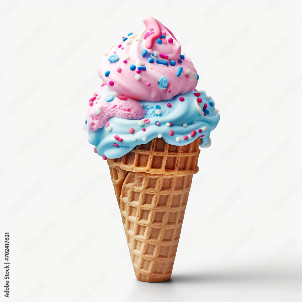 a pink and blue ice cream cone with a sprinkles on transparent background created with Generative Ai a pink and blue ice cream cone with a sprinkles on transparent background created with Generative Ai