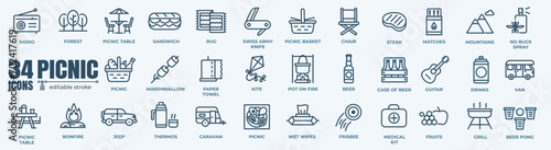 Picnic minimal thin line web icon set. Outline editable icons collection. Simple vector illustration.