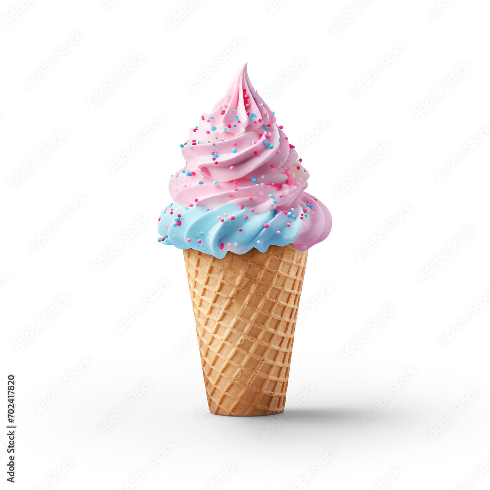 a pink and blue ice cream cone with a sprinkles on transparent background created with Generative Ai a pink and blue ice cream cone with a sprinkles on transparent background created with Generative Ai