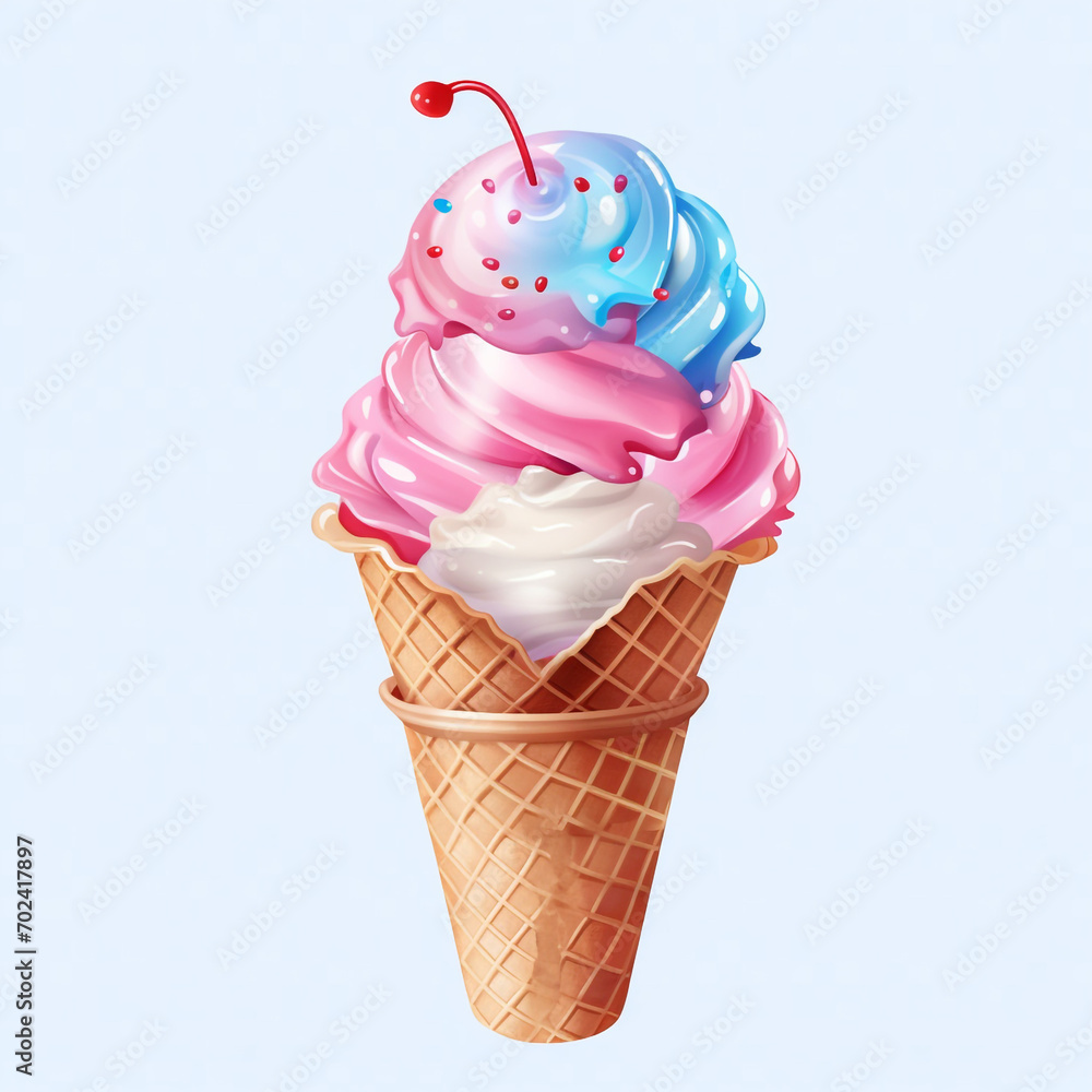 a pink and blue ice cream cone with a sprinkles on transparent background created with Generative Ai a pink and blue ice cream cone with a sprinkles on transparent background created with Generative Ai