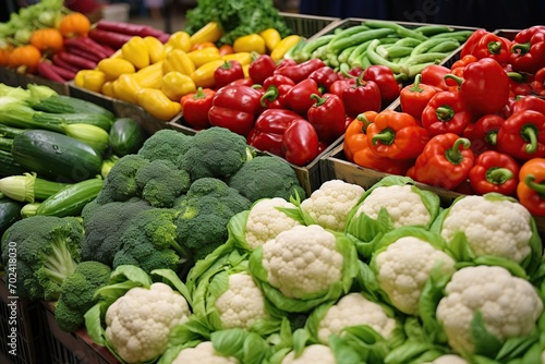 Assortment of ripe vegetables on the market counter © Alina