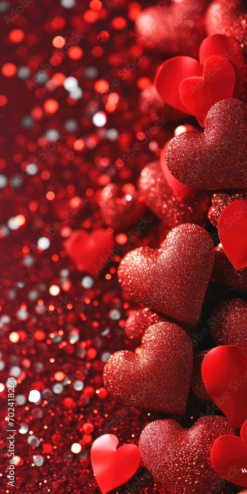 Red background with hearts for Valentine's Day. Vertical banner or greeting card Red background with hearts for Valentine's Day. Vertical banner or greeting card