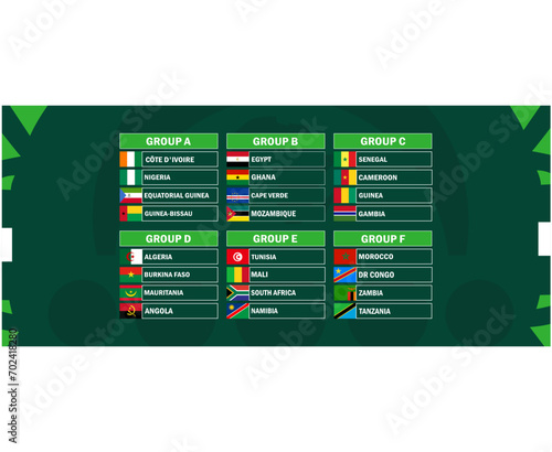 African Nations Flags 2023 Groups Teams Countries African Football Symbol Logo Design Vector Illustration