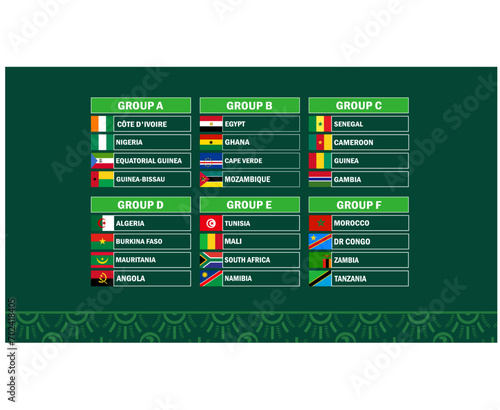 African Nations Flags Countries 2023 Groups Teams African Football Symbol Logo Design Vector Illustration