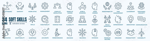 Soft skill and skills- thin line web icon set. Outline icons collection. Simple vector illustration.